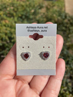 Garnet Heart Sterling Silver Earrings